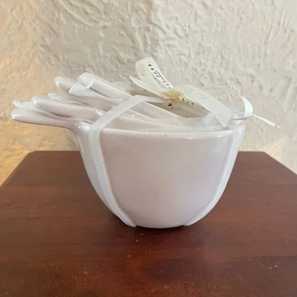 Rae Dunn White Ceramic Nesting Measuring Cups with Handles - Picture 2 of 5
